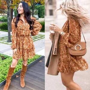 House of Harlow Burnt Orange Paisley Long Sleeve Dress